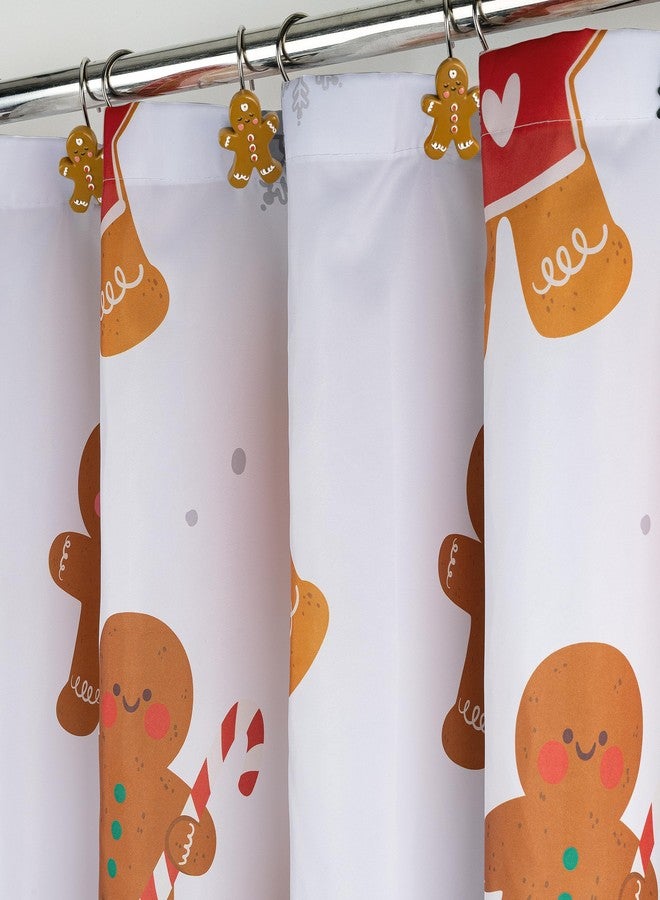 Sunlit Christmas Shower Curtain, White Holiday Gingerbread Men with Red Sweaters and Peppermint Candy Christmas Cookie Pattern, Festive Bathroom Fabric Shower Curtain, Home Decor Tapestry, 72" x 72" - Image 5