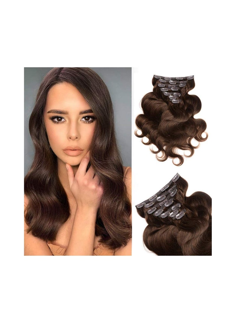 Estelle Clip in Remy Human Hair Extensions for Woman, Body Wave 100g ,7 Pieces ,16 Clips (Middle Brown) - Image 1