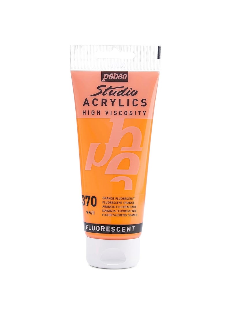 Pebeo Studio Acrylics Acrylic Paint Tube 100ml Content Fluorescent Orange - Image 1