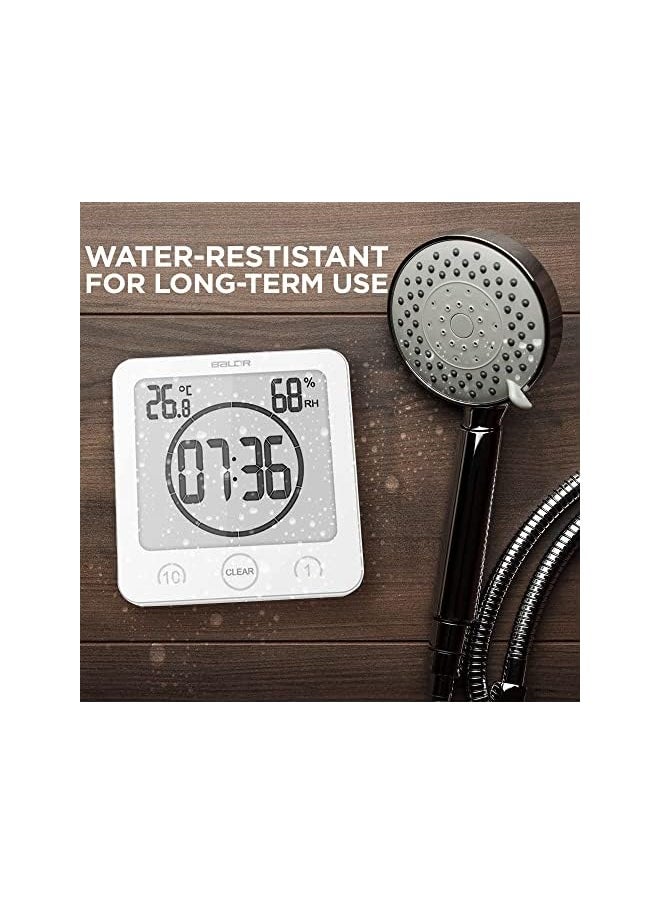 BALDR - BALDR Digital Shower Clock with Timer - Waterproof Shower Timer for Kids and Adults - Bathroom Clock That Displays Time and Temperature - Battery Operated Digital Clock and Waterproof Timer - White - Image 1