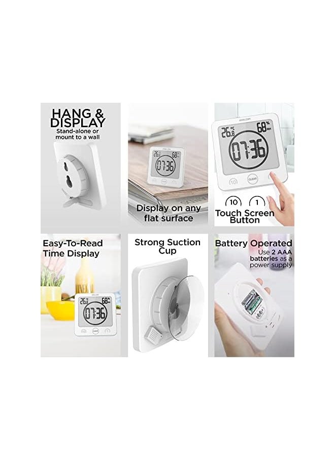 BALDR - BALDR Digital Shower Clock with Timer - Waterproof Shower Timer for Kids and Adults - Bathroom Clock That Displays Time and Temperature - Battery Operated Digital Clock and Waterproof Timer - White - Image 1