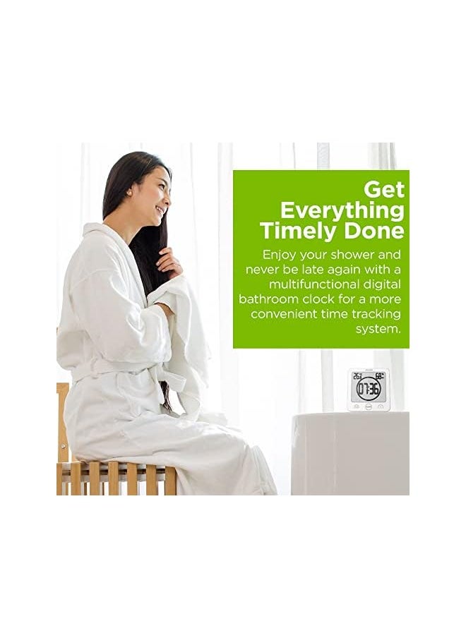 BALDR - BALDR Digital Shower Clock with Timer - Waterproof Shower Timer for Kids and Adults - Bathroom Clock That Displays Time and Temperature - Battery Operated Digital Clock and Waterproof Timer - White - Image 1