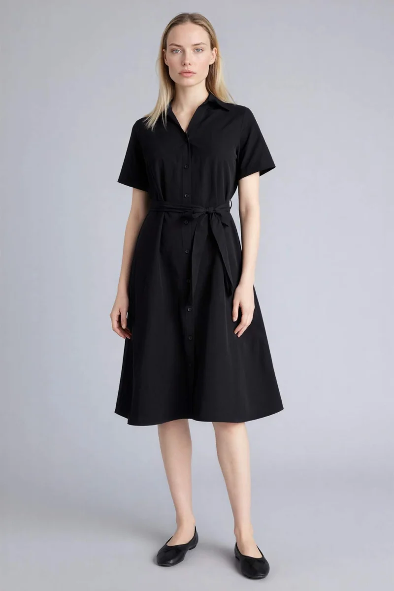 DeFacto A-Line Shirt Collar Poplin Short Sleeve Dress