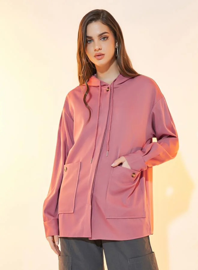 Take Two Front Button Hooded Jacket with Slip Pockets