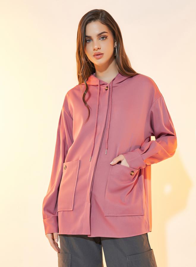 Take Two Front Button Hooded Jacket with Slip Pockets - Image 4