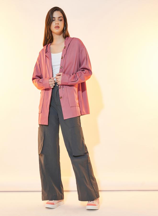 Take Two Front Button Hooded Jacket with Slip Pockets - Image 2