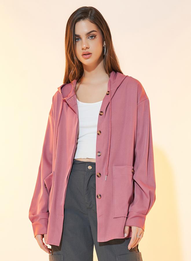 Take Two Front Button Hooded Jacket with Slip Pockets - Image 1
