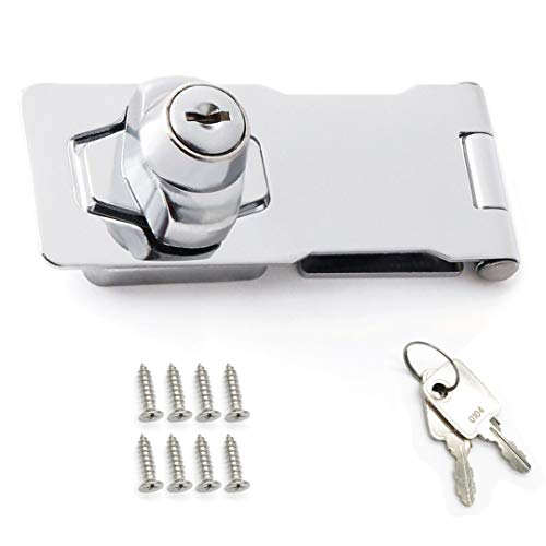 ZLYY 4 inch Keyed Hasp Lock， Twist Knob Keyed Locking Hasp for Doors Cabinets, Zinc Alloy Plated - Image 1
