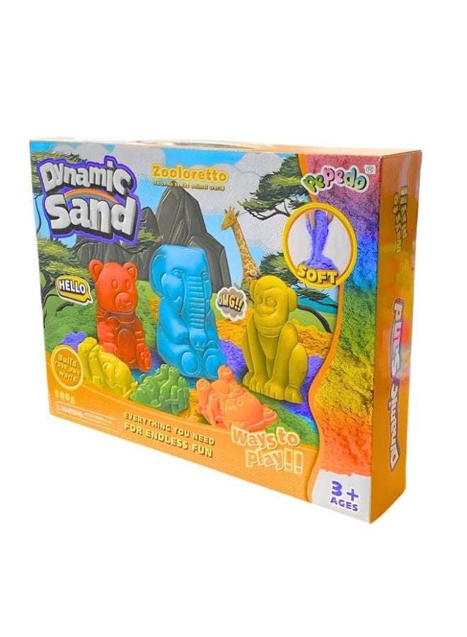 Pepedo Dynamic Sand Zooloretto – Kinetic Sand Set with Animal Moulds, 500 g - Image 2