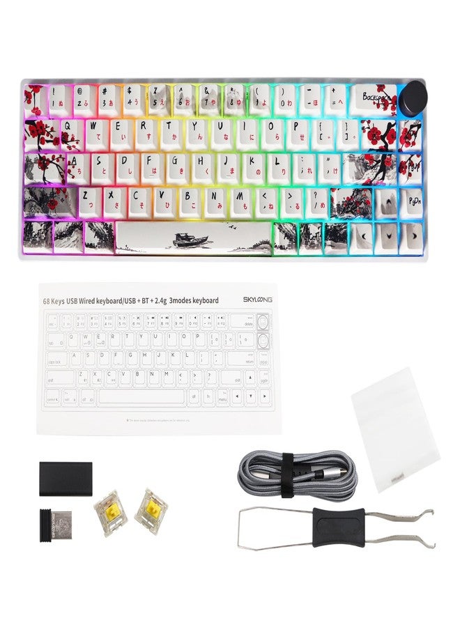 MOLGRIA GK68 68-Key RGB Backlit Gaming Keyboard with Plum Blossom Keycaps, Hot Swappable Yellow Gateron Switches, Wired and Wireless with Push Button - Image 5