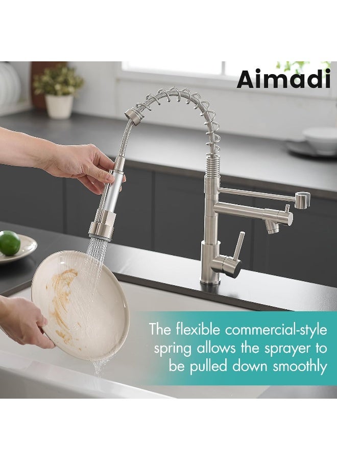 AIMADI AIMADI Contemporary Kitchen Sink Faucet, Single Handle Stainless Steel Kitchen Faucets with Pull Down Sprayer, Brushed Nickel  - Image 2