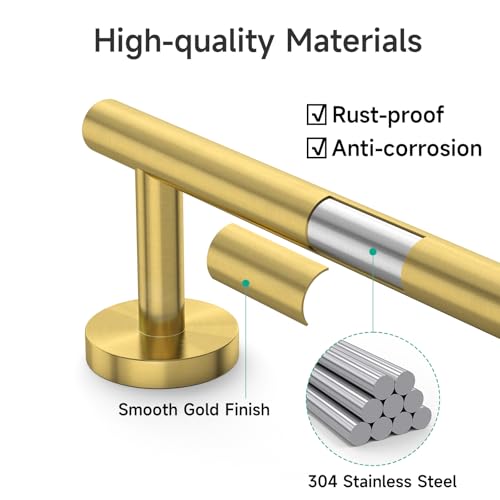 USHOWER Brushed Gold Towel Bar, 24-Inch Towel Racks for Bathroom Wall-Mounted, SUS304 Stainless Steel Towel Rod (Total Length 26-Inch) - Image 3