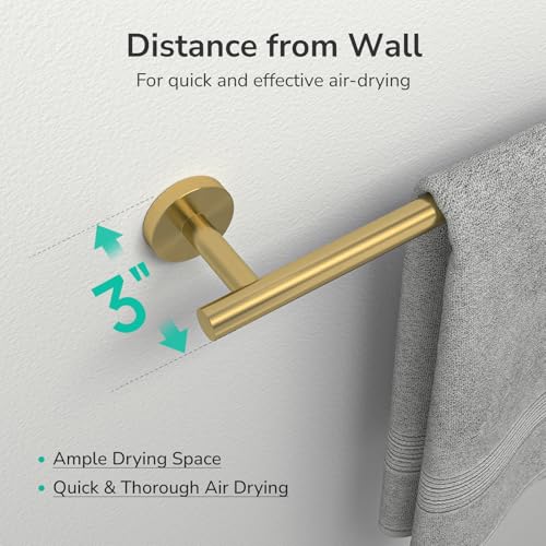 USHOWER Brushed Gold Towel Bar, 24-Inch Towel Racks for Bathroom Wall-Mounted, SUS304 Stainless Steel Towel Rod (Total Length 26-Inch) - Image 5
