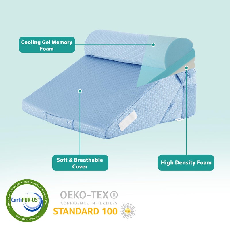 Bedluxe 3Pcs Orthopedic Bed Wedge Pillow Set, Foam Wedge Pillow Post Surgery for Back, Leg and Knee Support, Adjustable 9&12 Inch Folding Triangle Pillow for Sleeping, Acid Reflux, Snoring, Light Blue - Image 5