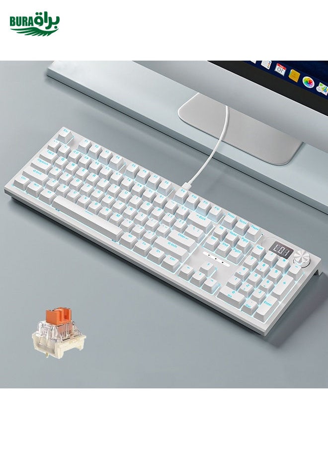 BURAQ - LANGTU LT104 Mechanical Keyboard Backlight Display Flexible DIY Keyboard, Style: Wired Single Mode Gold Axis (White) - Image 1