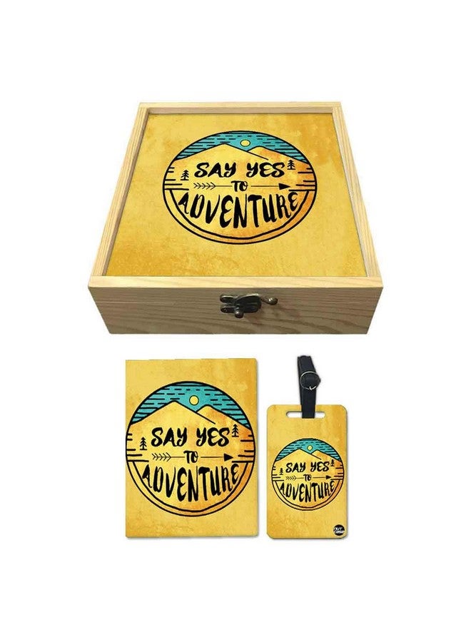 Nutcase Designer Passport Holder for Men Women Passport Cover Luggage Tag Wooden Gift Box Set - Say Yes to Adventure - Image 3