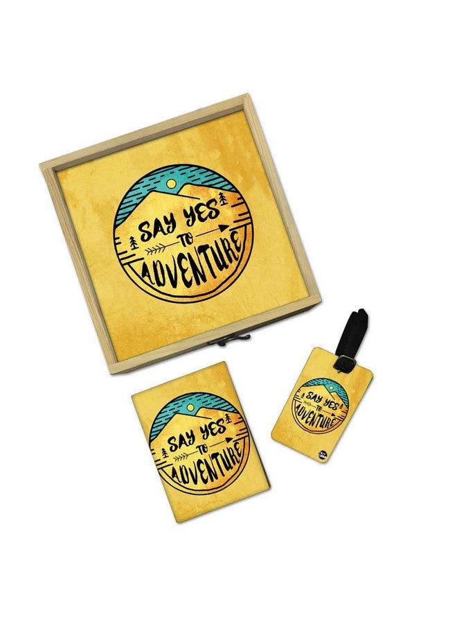 Nutcase Designer Passport Holder for Men Women Passport Cover Luggage Tag Wooden Gift Box Set - Say Yes to Adventure - Image 1