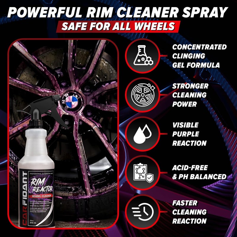Carfidant Rim Reactor Wheel & Rim Cleaner Spray â€“ Removes Brake Dust & Grime - Thick Gel, Dilutable - pH Neutral, Non-Acidic Tire Cleaner - Safe for Chrome, Black, Painted & Alloy Wheels - 16 fl oz - Image 4