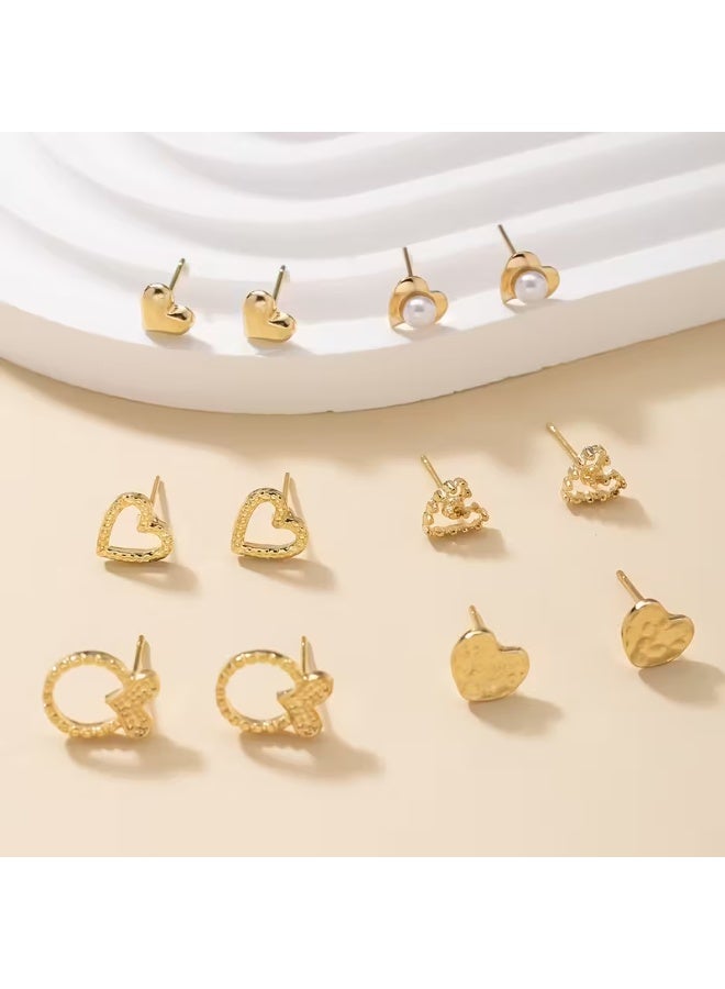 aeen 6 Pairs Heart-Shaped Earrings Set for Women – Zinc Alloy with Imitation Pearl Inlay, Stainless Steel Posts, Elegant Ramadan Collection Jewelry for Daily Wear and Special Occasions - Image 3