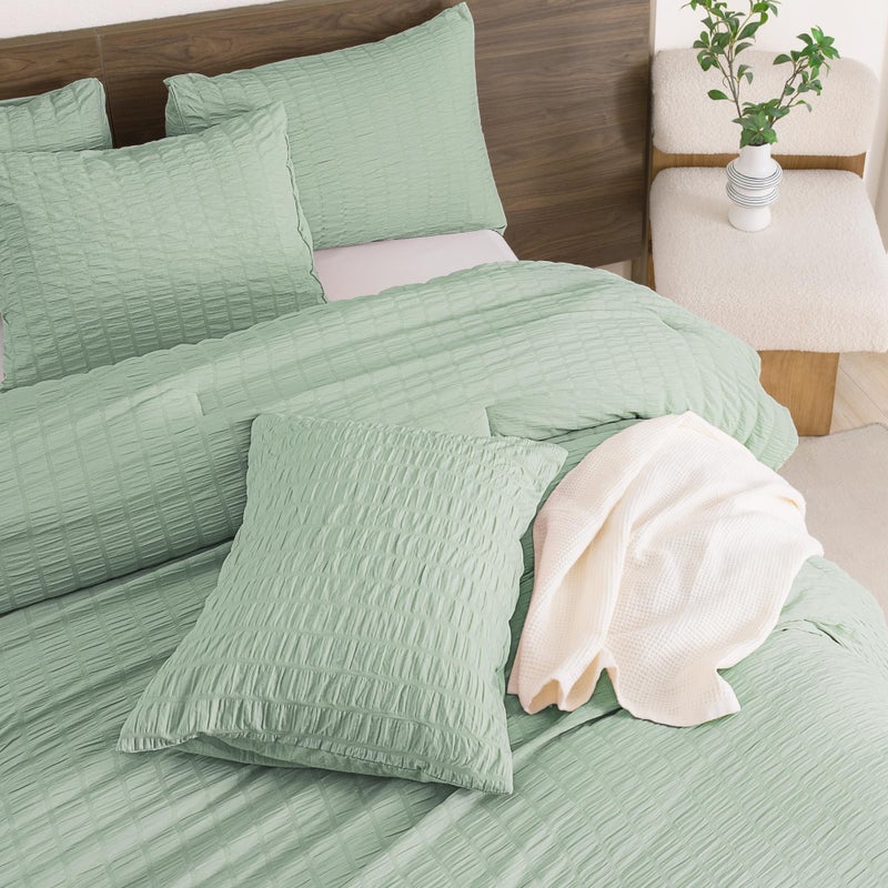 Andency Sage Green Comforter Full Size (79x90 Inch)  3 Pieces (1 Seersucker Textured Comforter and 2 Pillowcases)  100% Soft Washed Microfiber Summer Lightweight Down Alternative Bedding Set