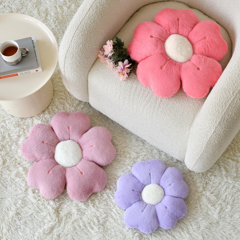 ZCNYCLAM Flower Shaped Pillow, Cute Decorative Throw Pillow with Soft Artificial Rabbit Fur for Couch Bed Chair Floor, Flower Pillows Seating Cushions with Room DÃ©cor for Bedroom Living Room (14.9" Dusty Pink) - Image 3