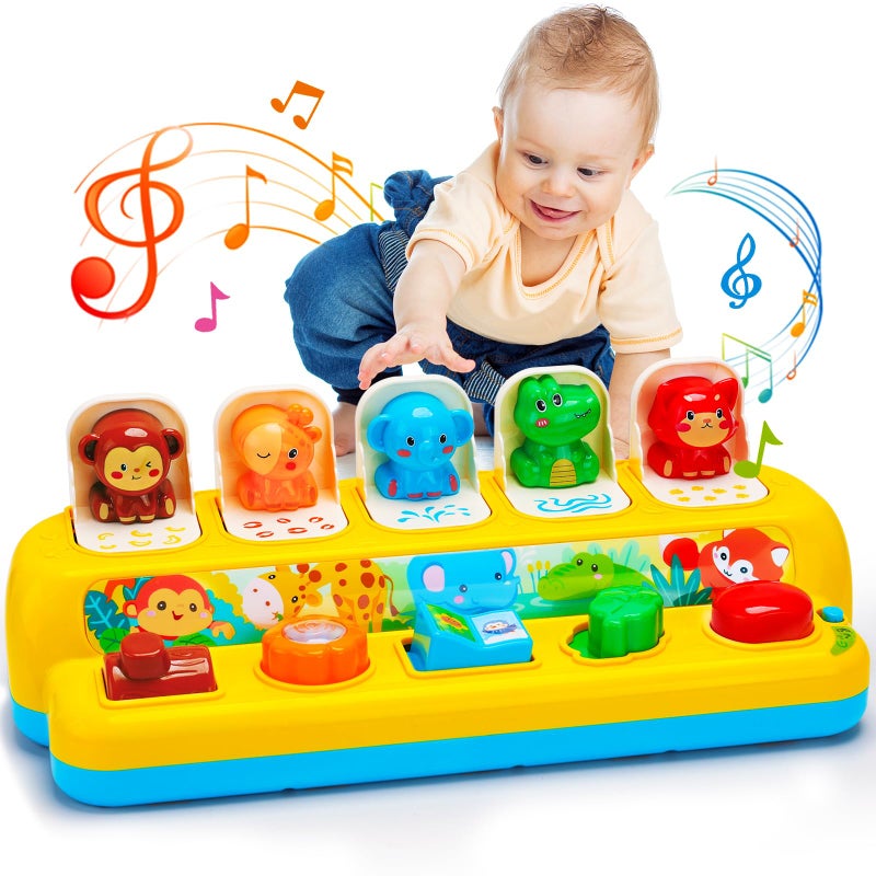 Hieoby Interactive Pop up Animal Toys with Music & Light, Montessori Cause and Effect Toys for 1 Year Old Boy Girl Early Learning Musical Baby Toys 9-12-18 Months STEM Toddler Toys Age 1-2 Gift for Infant - Image 1