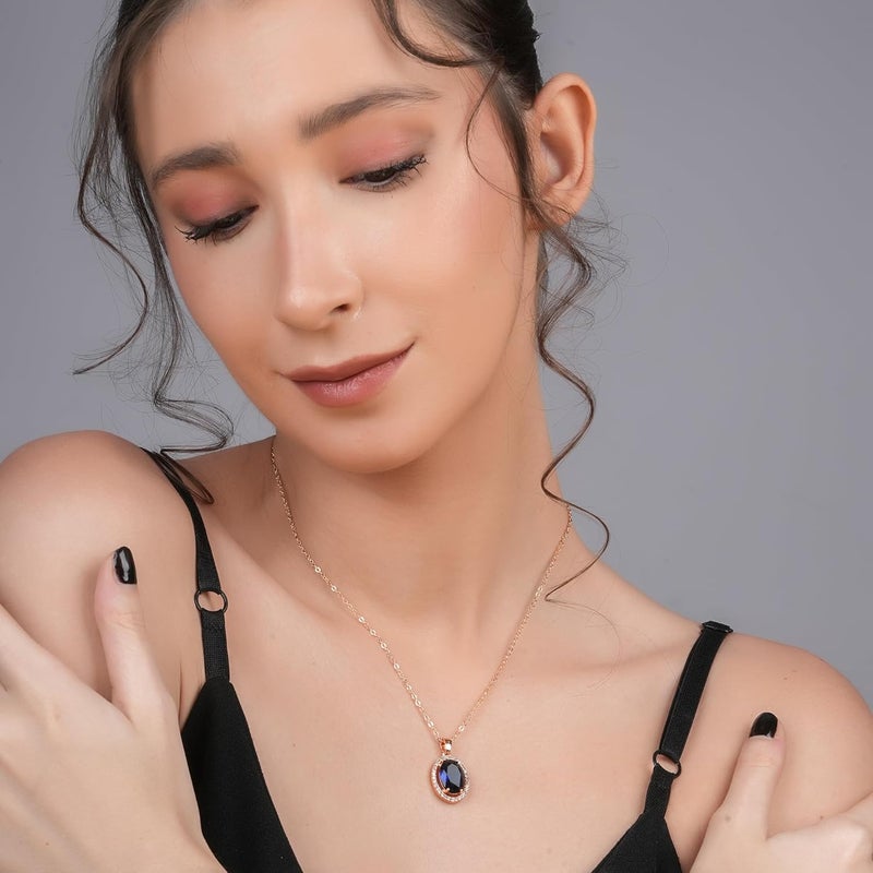 STYOLLO Stylish Rose Gold-Pendant Necklace Jewellery For Women & Girls with Oval Crystal & Amercian Diamonds | Elegant Girls Necklace Aesthetic Traditional | Valentine, Birthday Gift- Set of 1 - Image 4