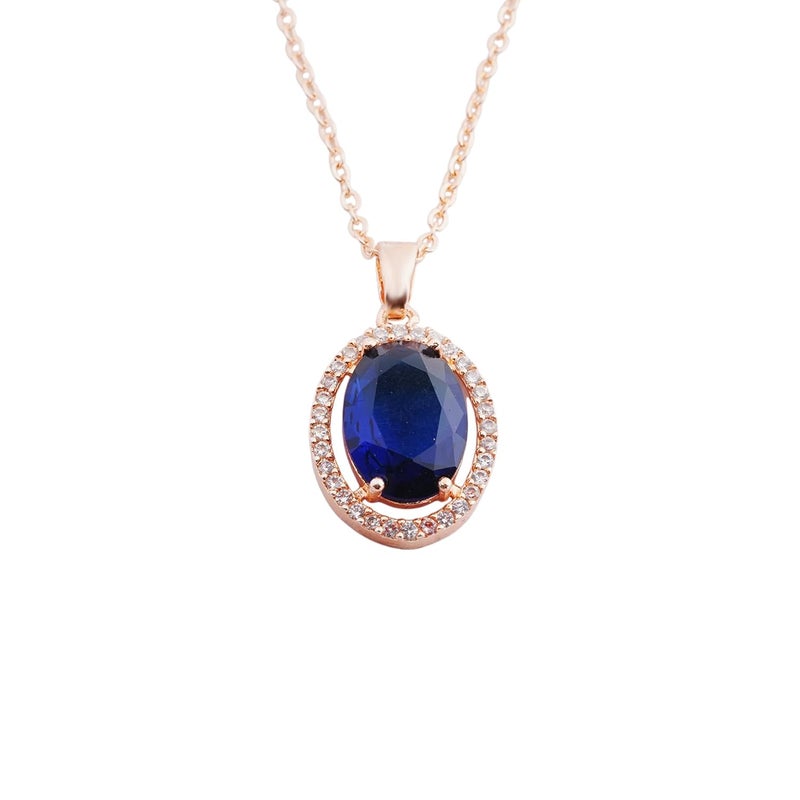 STYOLLO Stylish Rose Gold-Pendant Necklace Jewellery For Women & Girls with Oval Crystal & Amercian Diamonds | Elegant Girls Necklace Aesthetic Traditional | Valentine, Birthday Gift- Set of 1 - Image 1