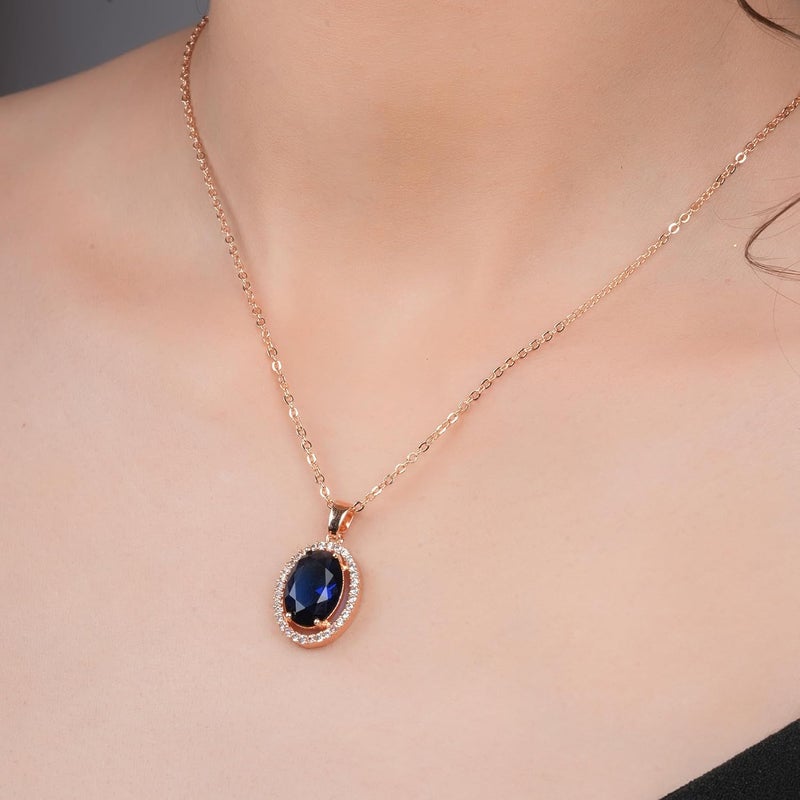 STYOLLO Stylish Rose Gold-Pendant Necklace Jewellery For Women & Girls with Oval Crystal & Amercian Diamonds | Elegant Girls Necklace Aesthetic Traditional | Valentine, Birthday Gift- Set of 1 - Image 3