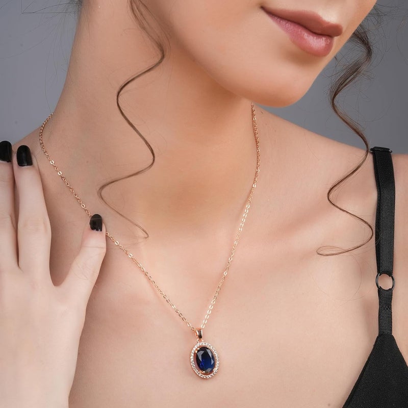 STYOLLO Stylish Rose Gold-Pendant Necklace Jewellery For Women & Girls with Oval Crystal & Amercian Diamonds | Elegant Girls Necklace Aesthetic Traditional | Valentine, Birthday Gift- Set of 1 - Image 2