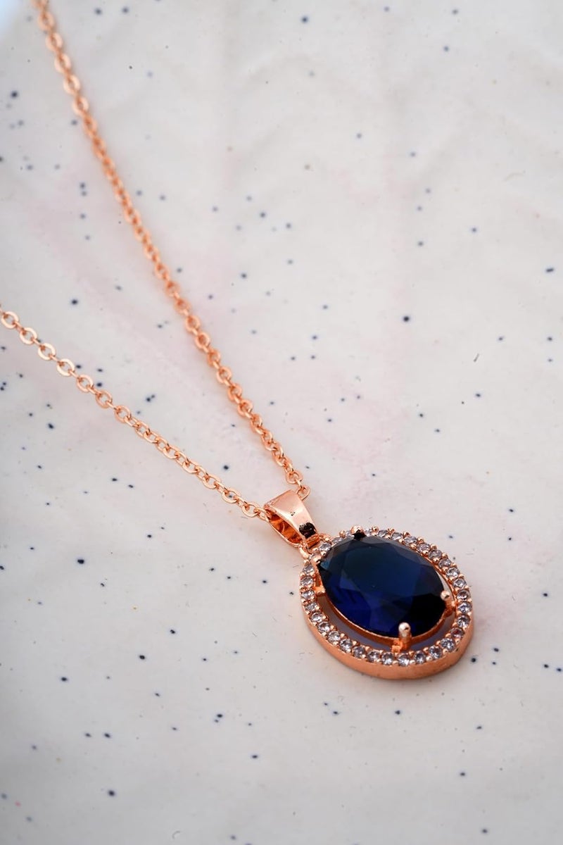 STYOLLO Stylish Rose Gold-Pendant Necklace Jewellery For Women & Girls with Oval Crystal & Amercian Diamonds | Elegant Girls Necklace Aesthetic Traditional | Valentine, Birthday Gift- Set of 1 - Image 5