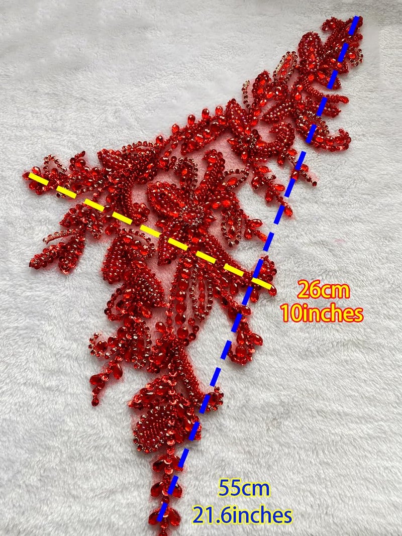 Akiko.CC Handmade Rhinestones Applique DIY Handsewing Beads Sequins Trim Patch One Shoulder Dress Clothes Accessories 10X22inches (Silver,A) - Image 5