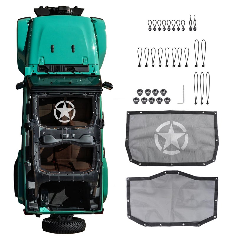 غطاء شمس RERPRO متوافق مع جيب رانجلر JL 2024 2025 4 أبواب 4XE ملحقات السقف الصلب غطاء شمس أمامي وخلفي شبكة ناعمة غطاء بيميني للحفاظ على وظيفة الوسادة الهوائية أمامي وخلفي