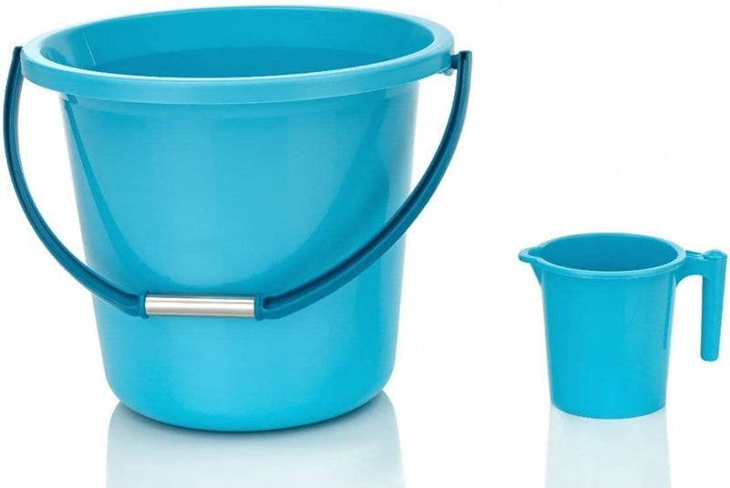 LANKESH ENTERPRISE مجموعة دلو ومج Mug من بلاستيك قوي من LANKESH ENTERPRISE بسعة 18 لتر باللون الرمادي للحمام والمطبخ - Image 3