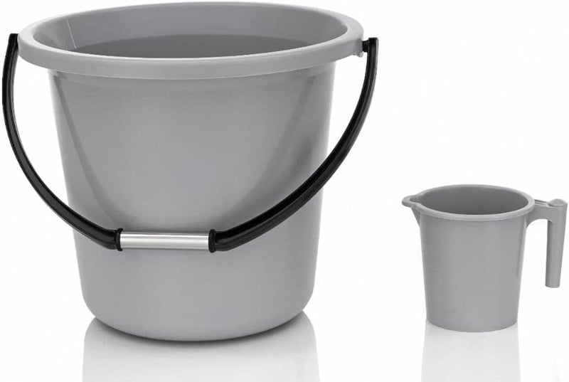 LANKESH ENTERPRISE مجموعة دلو ومج Mug من بلاستيك قوي من LANKESH ENTERPRISE بسعة 18 لتر باللون الرمادي للحمام والمطبخ - Image 1