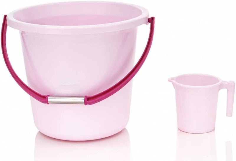 LANKESH ENTERPRISE مجموعة دلو ومج Mug من بلاستيك قوي من LANKESH ENTERPRISE بسعة 18 لتر باللون الرمادي للحمام والمطبخ - Image 2