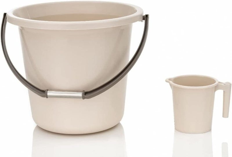 LANKESH ENTERPRISE مجموعة دلو ومج Mug من بلاستيك قوي من LANKESH ENTERPRISE بسعة 18 لتر باللون الرمادي للحمام والمطبخ - Image 4