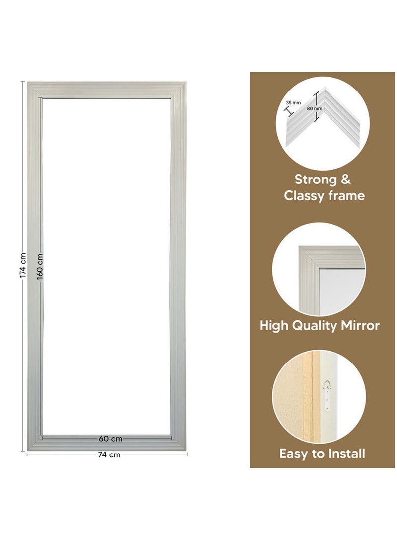 Decorhills Strong Full-Length Dressing Mirror 75x175cm | Large Rectangular Wall-Mounted Mirror for Bedroom, Living Room, Foyer | Thick PVC Frame for Durability & Modern Home Décor - White  - Image 3