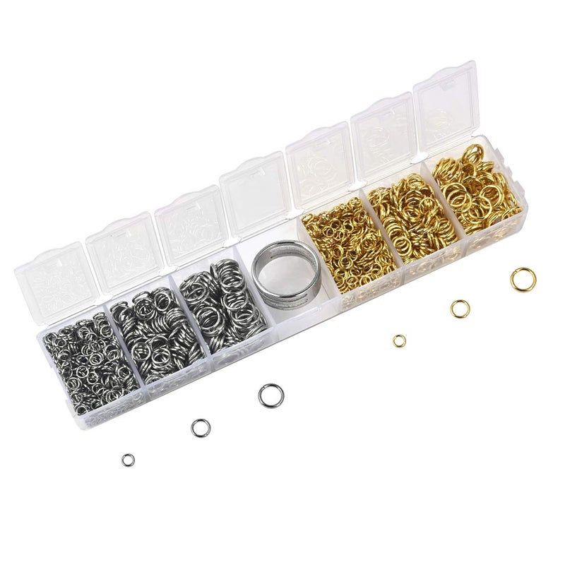 LANBEIDE 2061Pcs Closed Jump Rings Stainless Steel Connectors with Ring Opener Jewelry Finding 4mm 6mm 8mm Box Set Split Rings Gold Silver