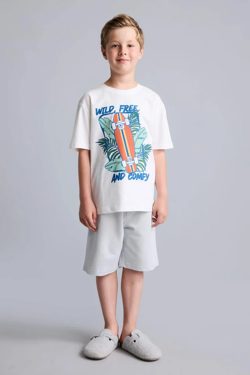 Defacto Boy 100% Cotton Regular Fit Printed 2 Piece Pajama Set