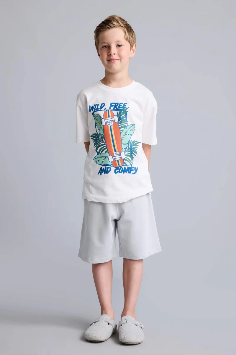 Defacto Boy 100% Cotton Regular Fit Printed 2 Piece Pajama Set