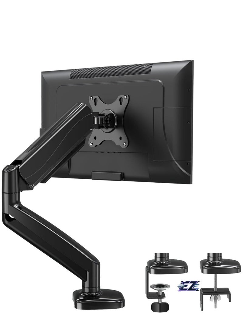 ELTRAZONE Single Monitor Arm for Most 13-32 Inch Monitors with VESA 75x75/100x100mm up to 8KG, 360° Rotation Gas Spring Arm with C-Clamp and Grommet Base, Monitor Stand Mount  - Image 1