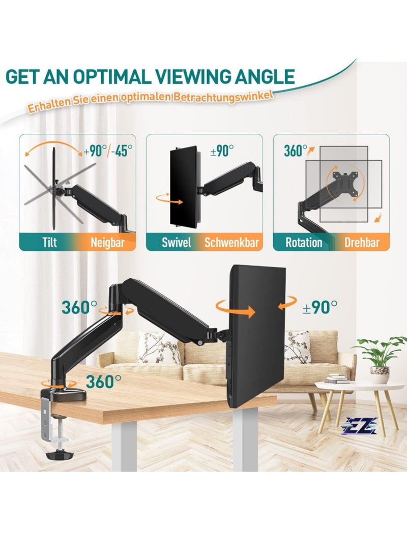 ELTRAZONE Single Monitor Arm for Most 13-32 Inch Monitors with VESA 75x75/100x100mm up to 8KG, 360° Rotation Gas Spring Arm with C-Clamp and Grommet Base, Monitor Stand Mount  - Image 2