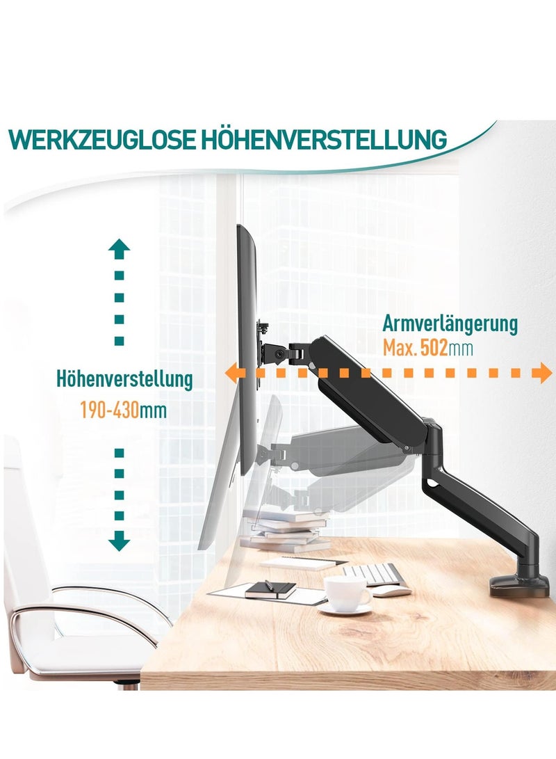 ELTRAZONE Single Monitor Arm for Most 13-32 Inch Monitors with VESA 75x75/100x100mm up to 8KG, 360° Rotation Gas Spring Arm with C-Clamp and Grommet Base, Monitor Stand Mount  - Image 3