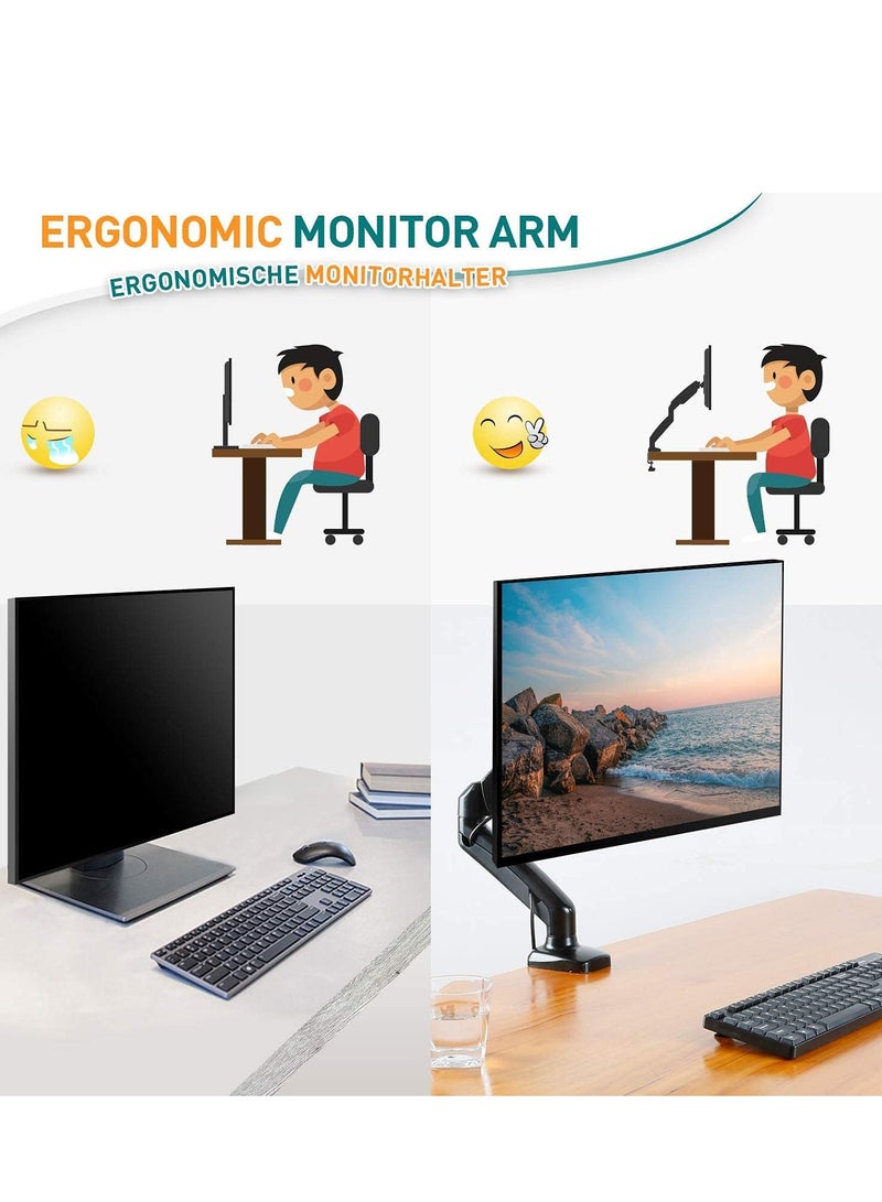 ELTRAZONE Single Monitor Arm for Most 13-32 Inch Monitors with VESA 75x75/100x100mm up to 8KG, 360° Rotation Gas Spring Arm with C-Clamp and Grommet Base, Monitor Stand Mount  - Image 5