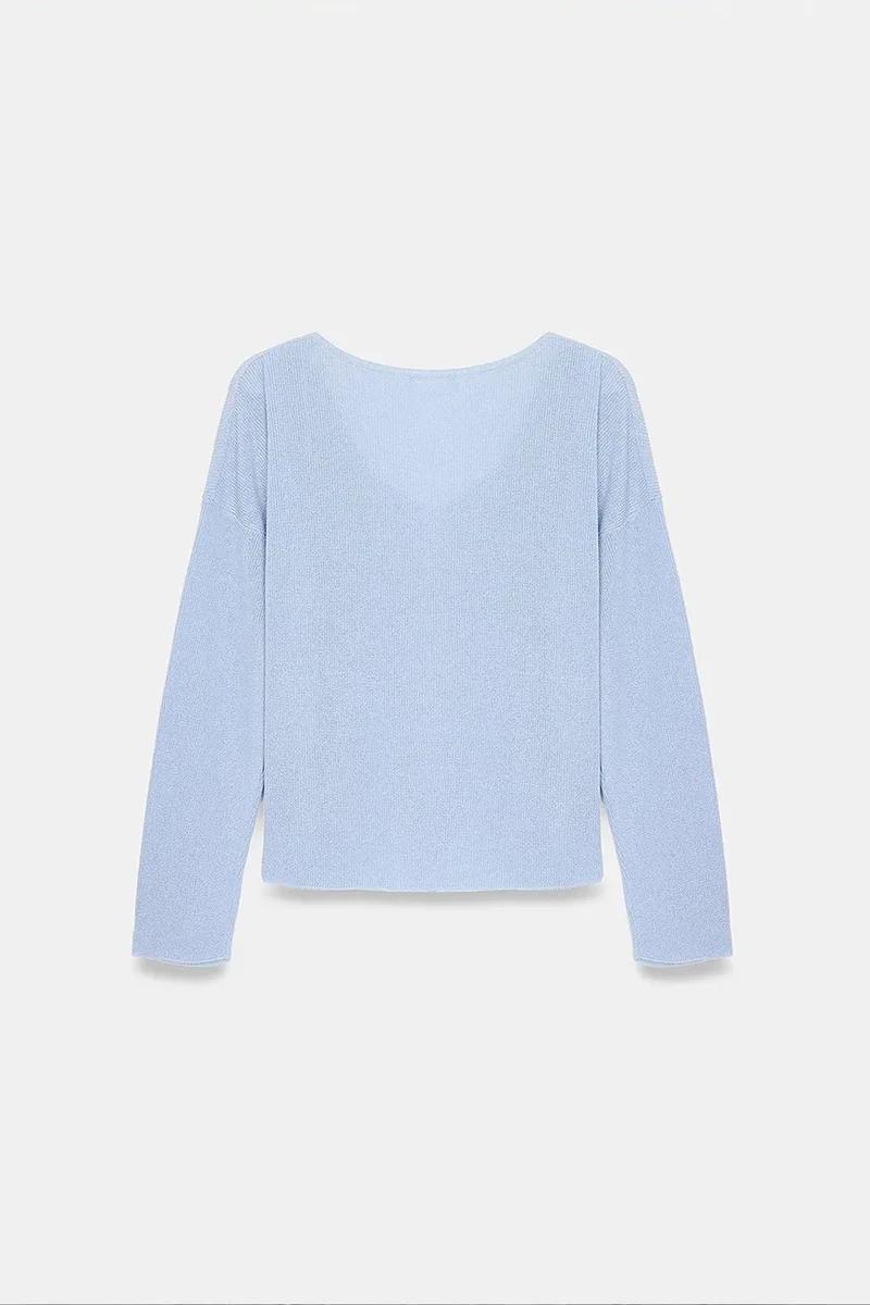 Dilvin Baby Blue DILVIN Women's V-neck Ribbed Knit Sweater for Women | Best Price UAE