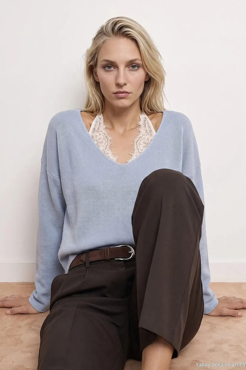 DILVIN Women's V-neck Ribbed Knit Sweater