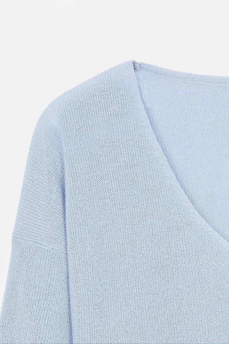Dilvin Baby Blue DILVIN Women's V-neck Ribbed Knit Sweater for Women | Best Price UAE