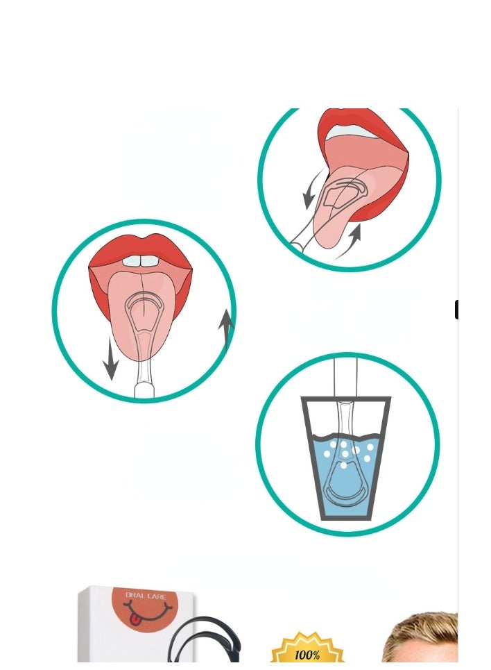 SYOSI 2 double-layer tongue brushes to remove bad breath Starry black silicone handle stainless steel tongue cleaning device tongue scraper (Black) - Image 3