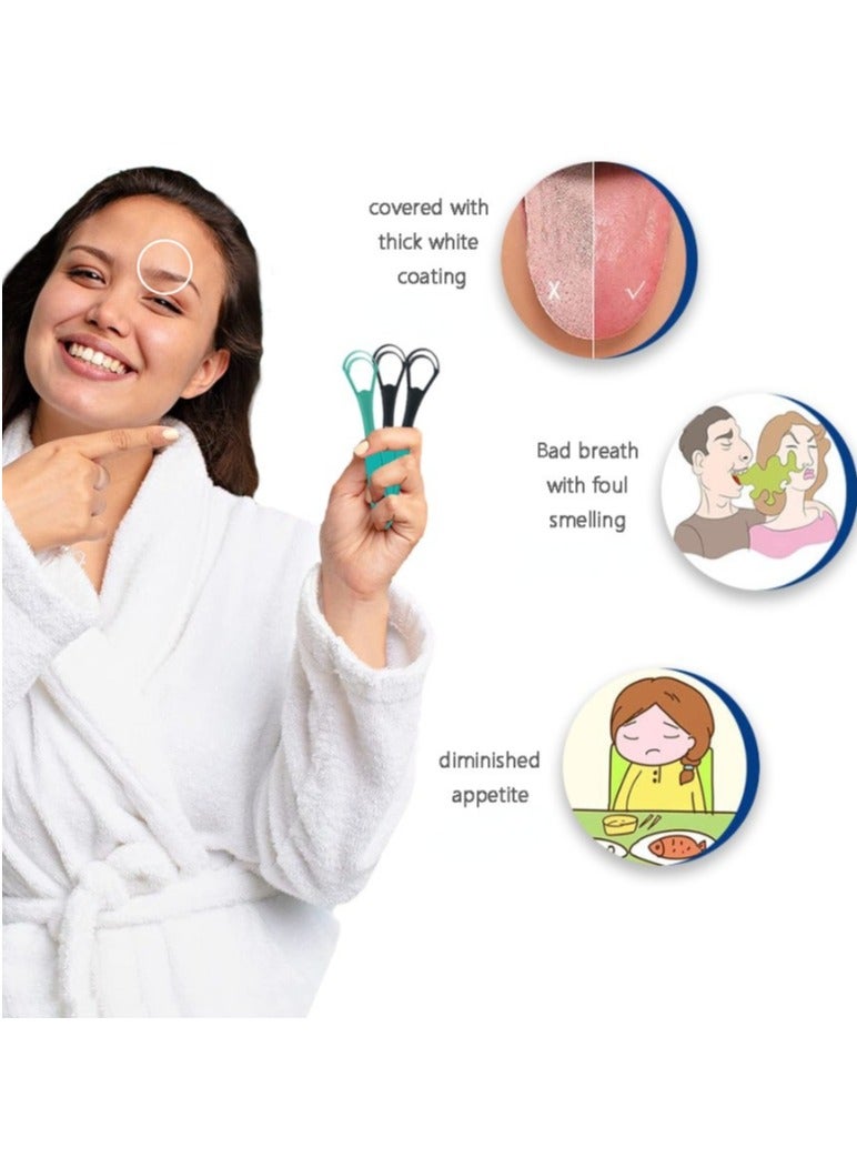 SYOSI 2 double-layer tongue brushes to remove bad breath Starry black silicone handle stainless steel tongue cleaning device tongue scraper (Black) - Image 4